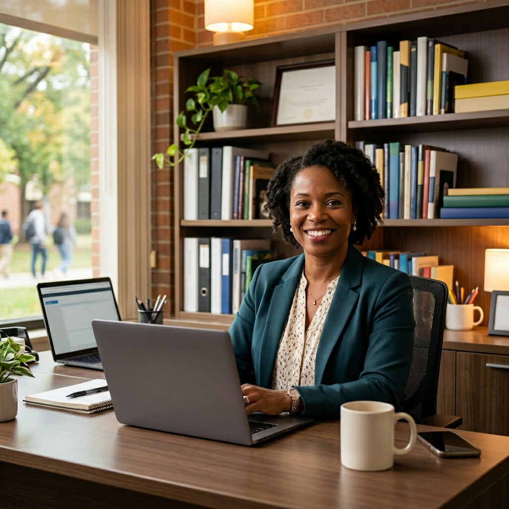 School district administrator at desk