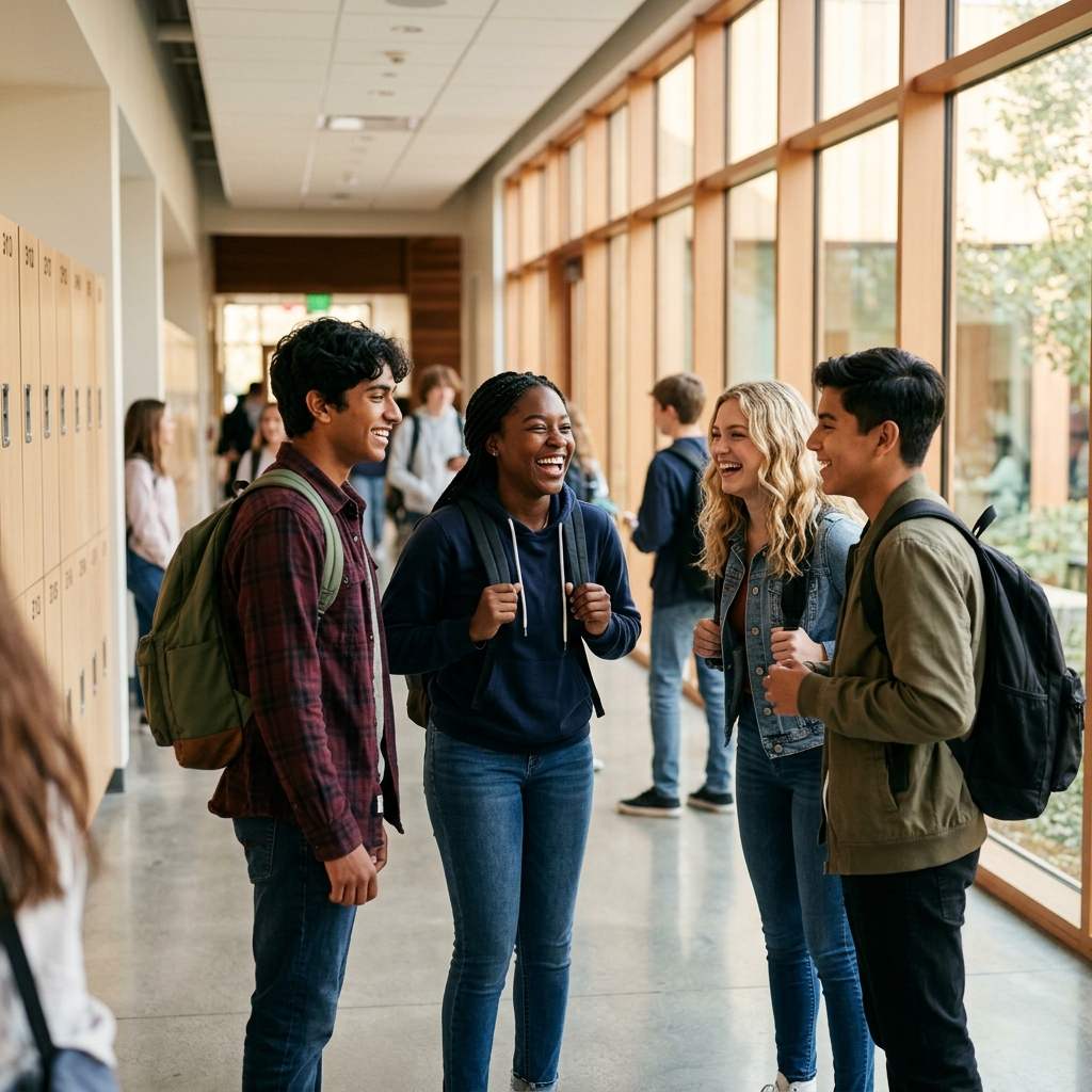 Students in school hallway